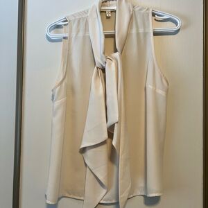 Monteau Cream Sleeveless Blouse with Feminine Tie